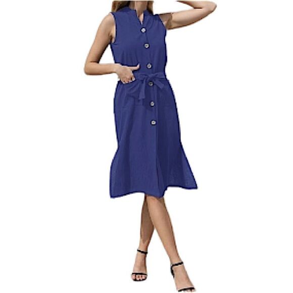 Shirt Dress Womens XXL New Buttoned Belted Sleeveless with Pockets Classic - Picture 1 of 10